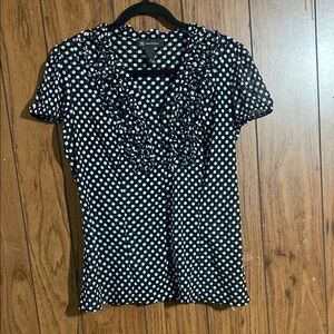 INC International Concepts Black and White Ruffled Bib Collar Blouse
